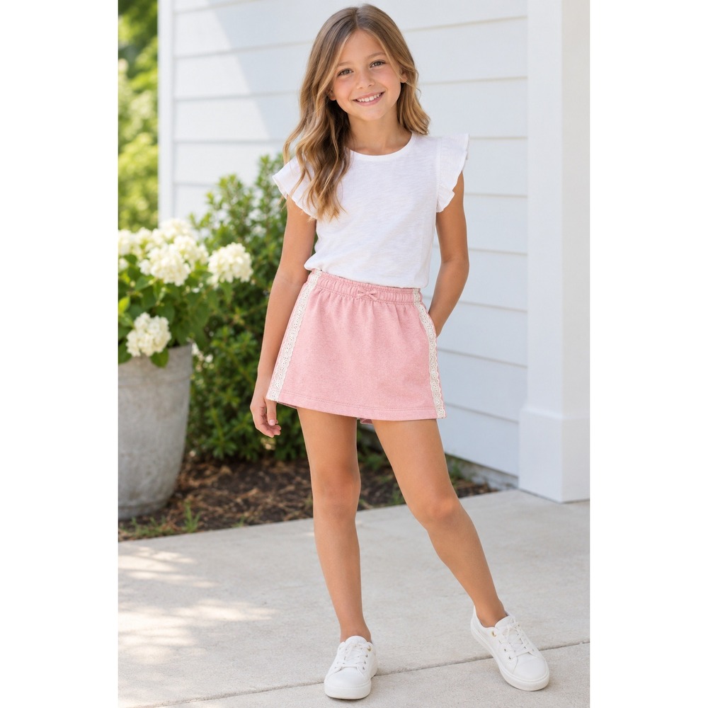 Cat & Jack Girls Pink Knit Skort with Eyelet Lace Trim Size M 8